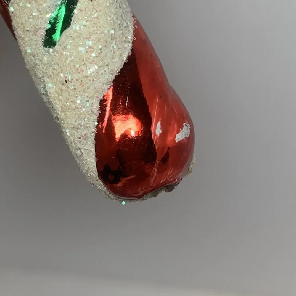 Glass Candy Cane Christmas Ornaments Lot Of 2 Glitter Holiday Decorations 7.5”